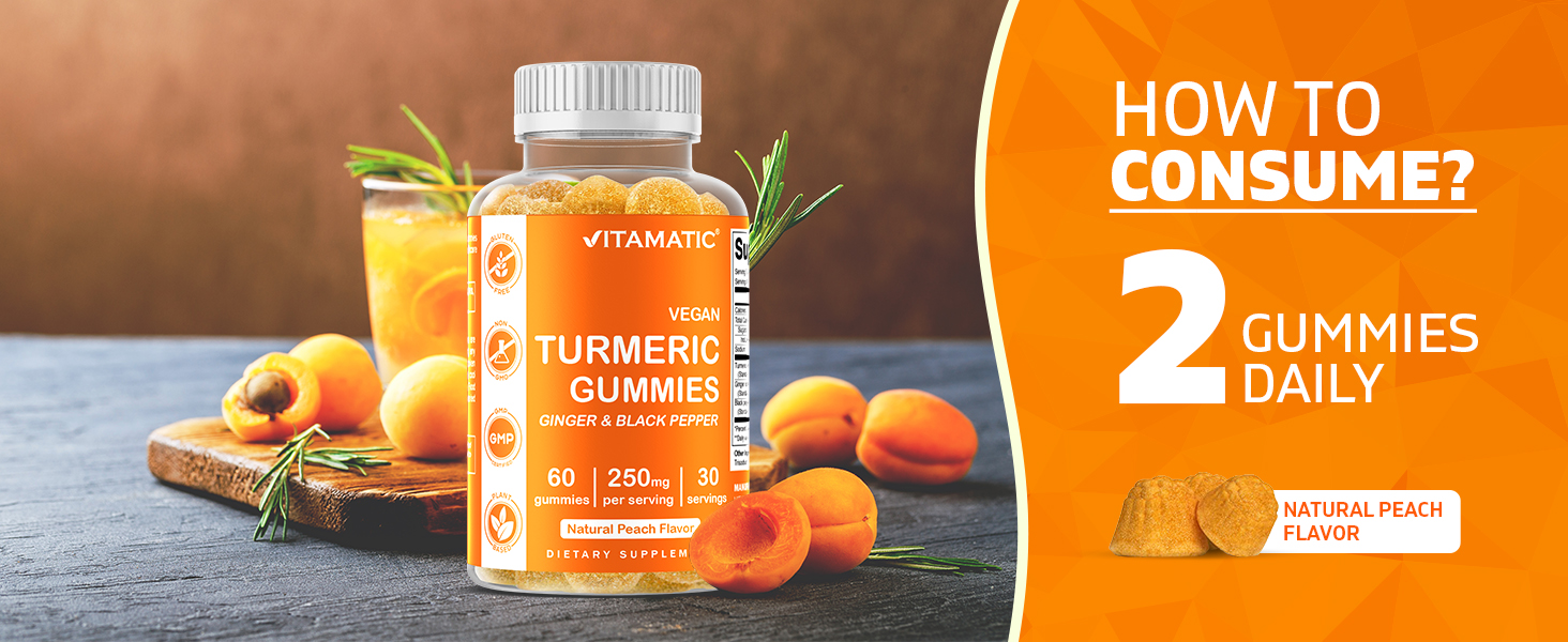 Amazon.com: Vitamatic Turmeric Gummies with Ginger & Black Pepper - Best Turmeric Gummies With Black Pepper