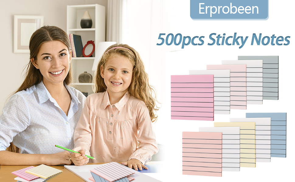 500 Sheets Cute Transparent Sticky Notes with Lines, 3x3