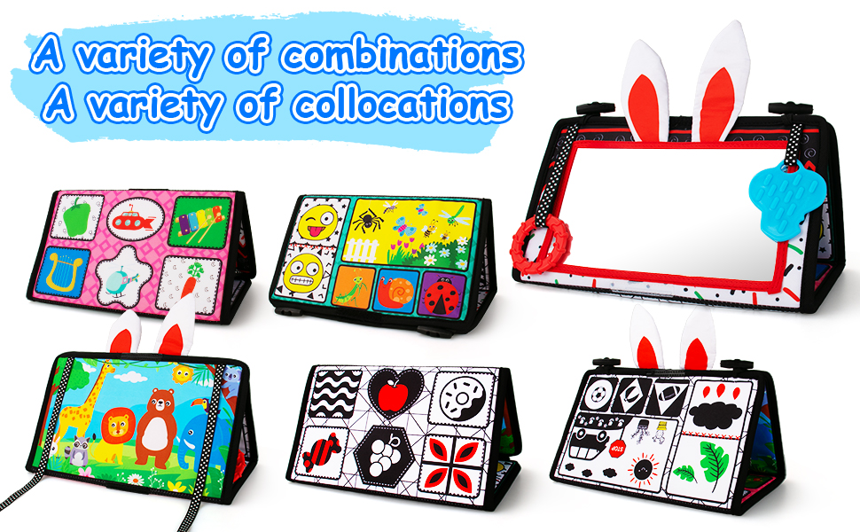 Inbeby Tummy Time Baby Mirror Toys, Black and White High Contrast Tabletop Mount Baby Newborn Toys 0 3 6 Months Brain Development, Sensory Texture Piano Infant Toys 0 3 6 Months with Squeaker 15 baby sensory toys 0 6 months