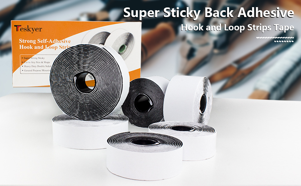 Teskyer Hook and Loop Strips with Strong Adhesive, Tape Strips Double Sided Tape Heavy Duty 1.96