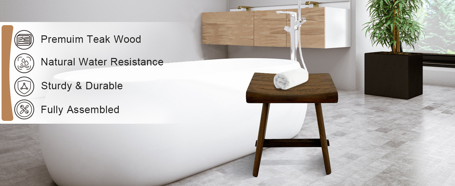 StrongTek Teak Shower Stool, 15.8" x 11.8" x 17.9