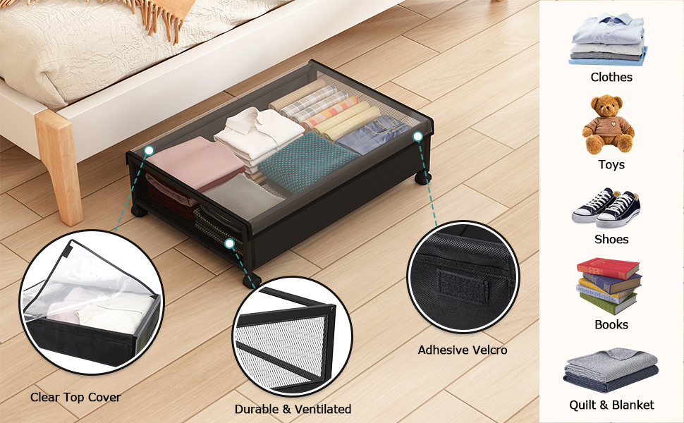 NADAMOO Under Bed Storage with Wheels and Clear Cover