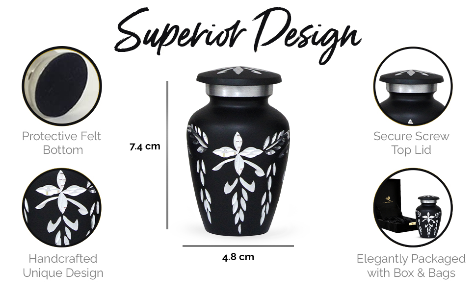 Black Cremation Urns Handcrafted Mini Urns for Human Ashes Set of 4