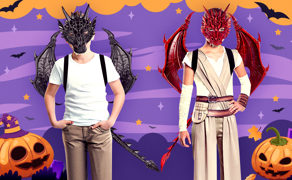 Dragon Costume Kids Dinosaur Wings Tail Mask Set