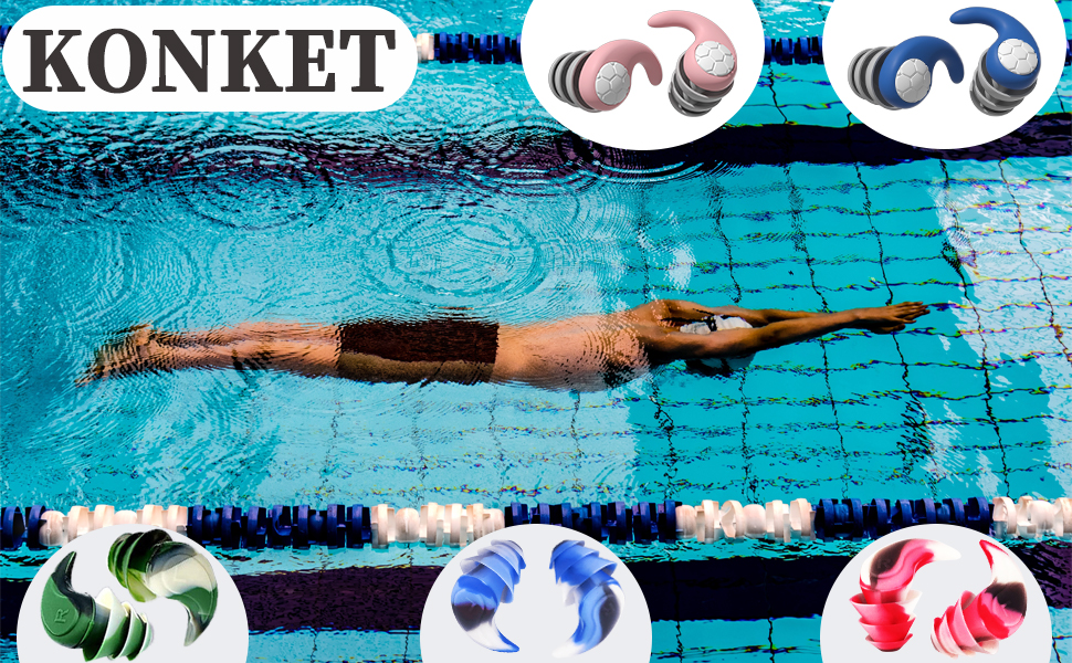 Konket 2 Pairs of Swimming Ear Plugs, Swim Ear Plugs Adults
