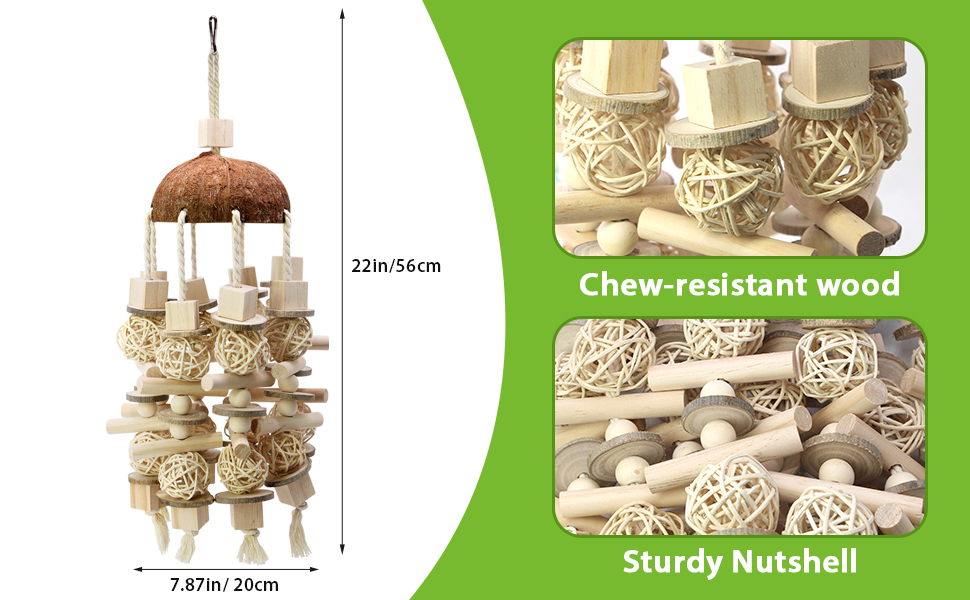 MQUPIN Large Bird Parrot Chewing Toy,22 Inch Hanging Chewing Natural