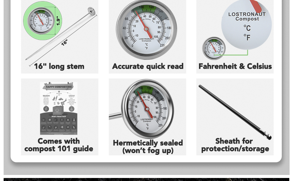 composter soil thermometer comes with protective sheath for protection storage composting guide