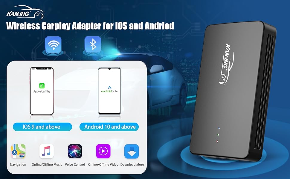 KAMING Android Auto Wireless Carplay Adapter mit 3 IN