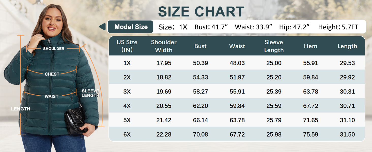 women coat size chart