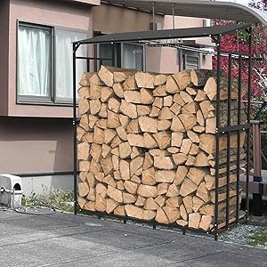 Étagère En Métal Pour Bois De Cheminée Range Bûches Extérieur 176x60x156cm Pour Bois De Chauffage - Noir 20 porte buche grand