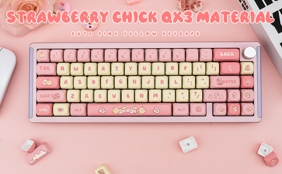Amazon.com: GEKUCAP PBT Cute Pink Yellow Keycaps 136 Keys