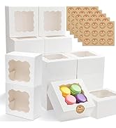 50pcs Cookie Boxes with Window, 6x6x3 Inches White Bakery Boxes, 60 Pcs Stickers,for Small Cookie...