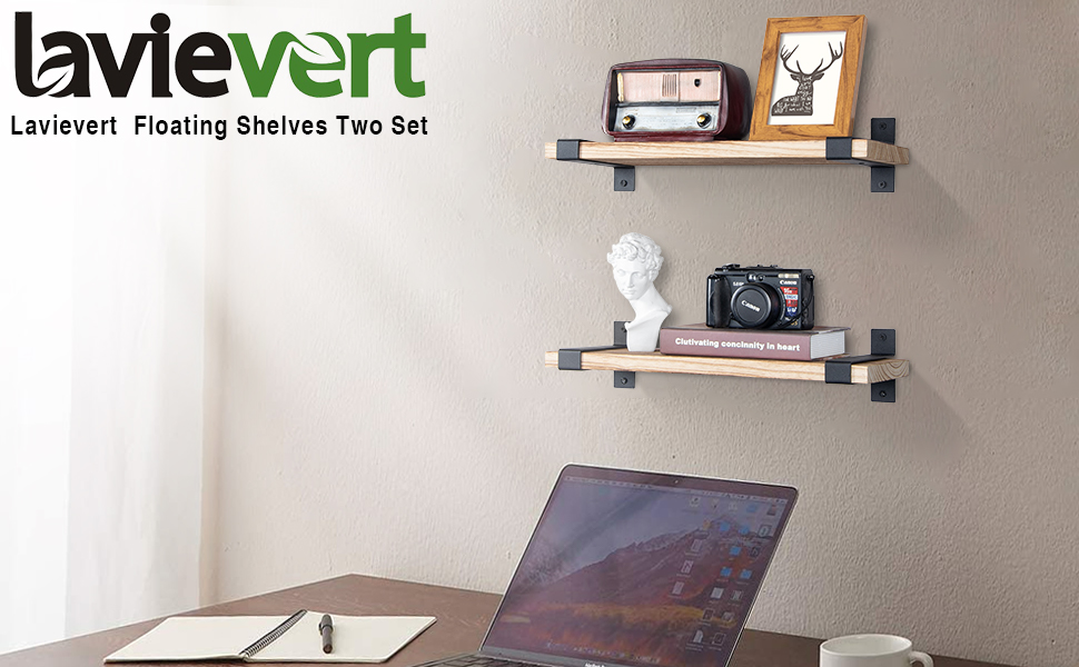 LAVIEVERT Floating Shelves Wall Mounted, Solid Wood Wall Storage Shelves