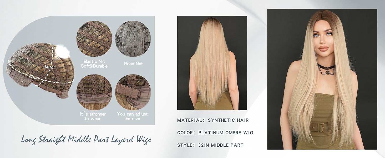 middle part long blonde wig