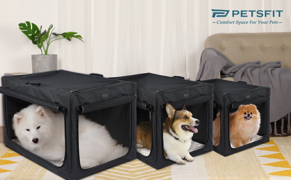 Petsfit Dog Crate Large, Portable Dog Travel Crate with Sturdy Frame