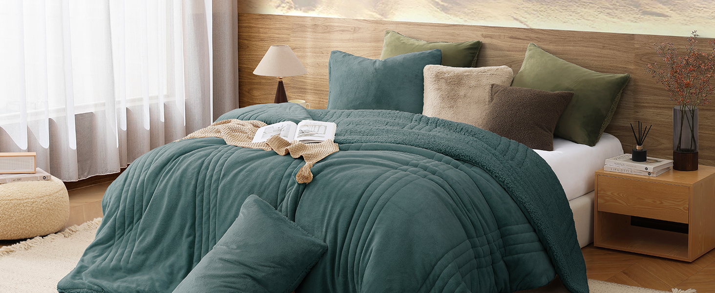 Queen size comforter set 3 piece teal