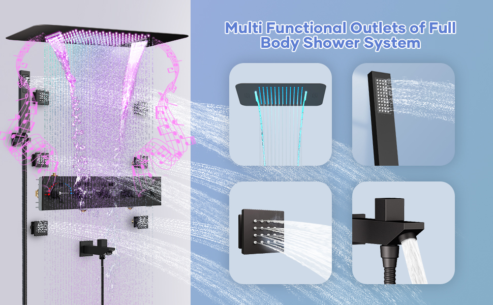 Thermostatic Shower System, Smart LED Shower Jets System In Wall with
