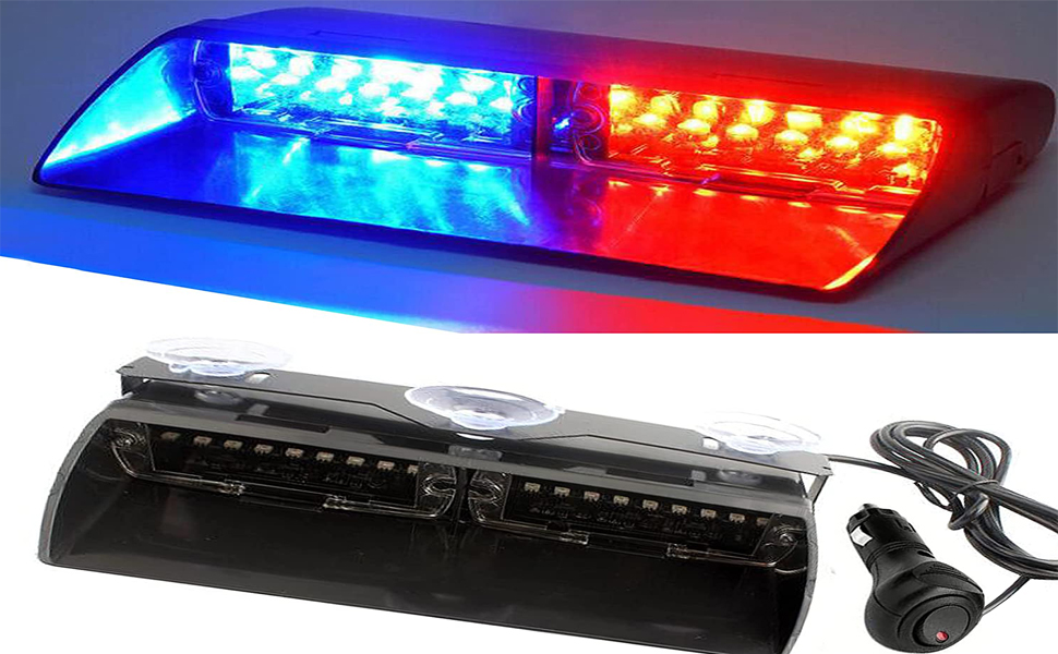 JXOFROAD Red Blue Windshield Dash Emergency Strobe Light