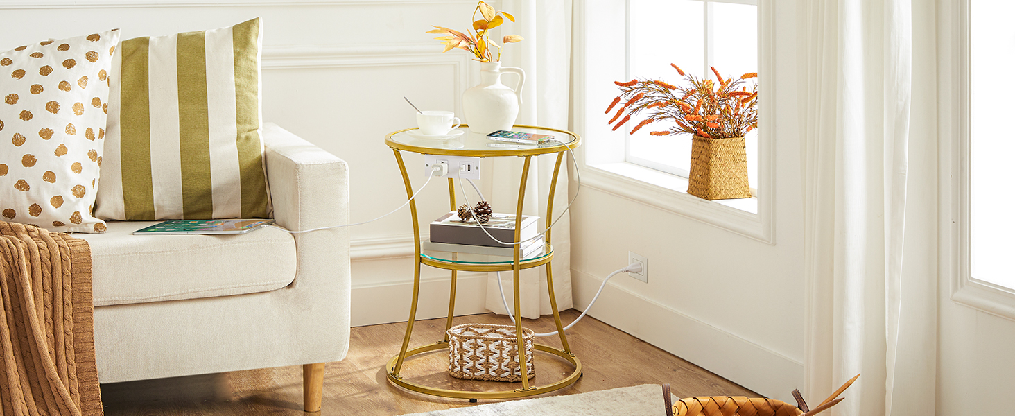 GD83UBZ01 gold side table with charging station