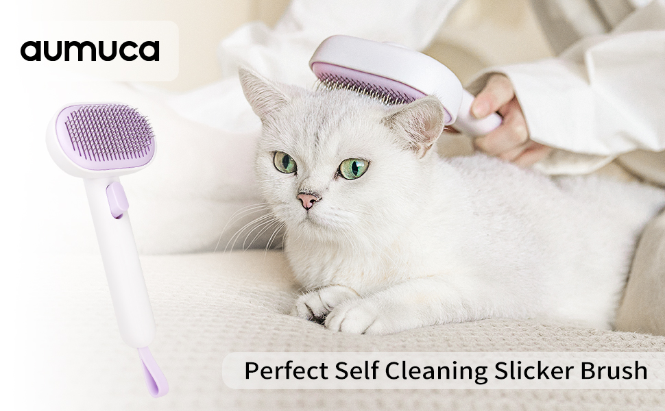 aumuca Cat Brush, Self Cleaning Cat Grooming Brush with Stable Thicker