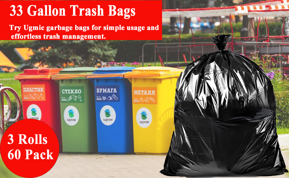 33 Gallon Garbage Bags Large Compost Bags Can Liners, Upgraded