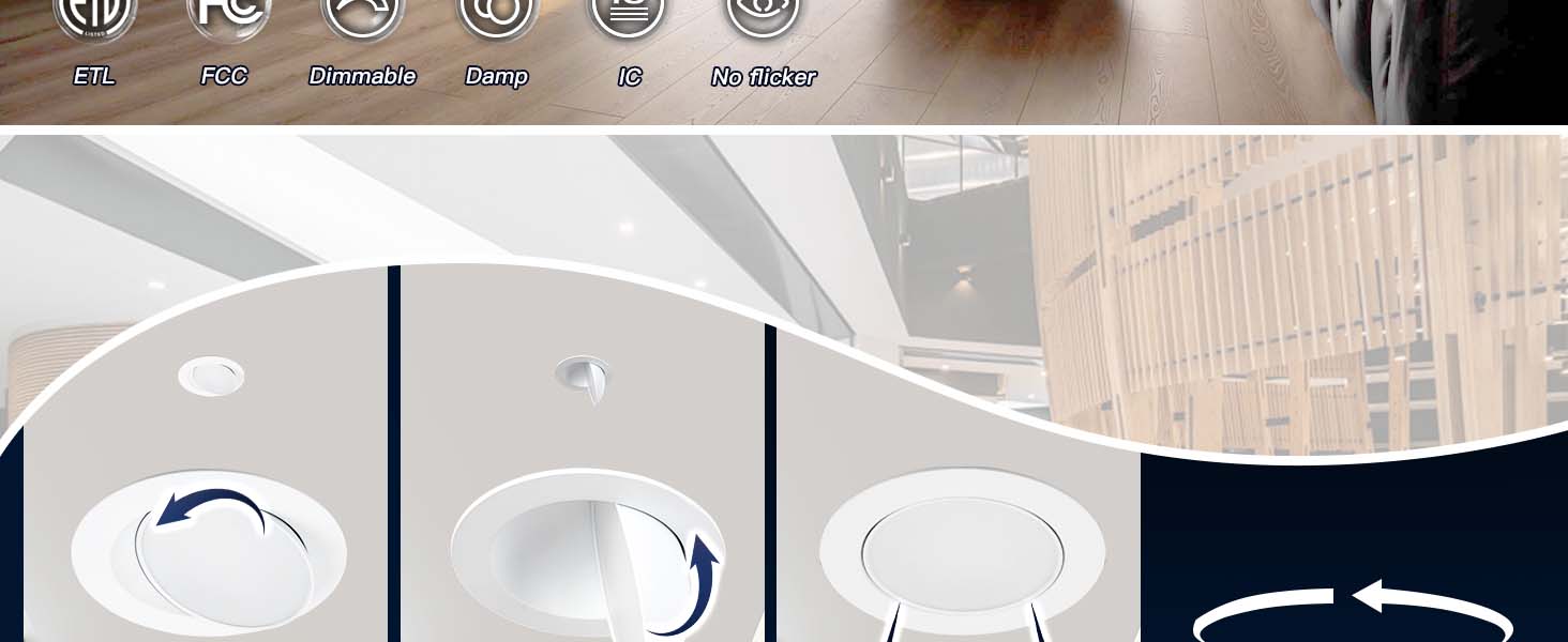 4 Pack 6 Inch Gimbal LED Recessed Lighting with Junction Box, 5CCT