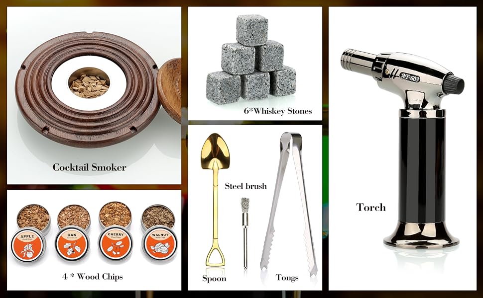 Cocktail Smoker Kit with Torch, Whiskey Smoker Drinks Kit, Old