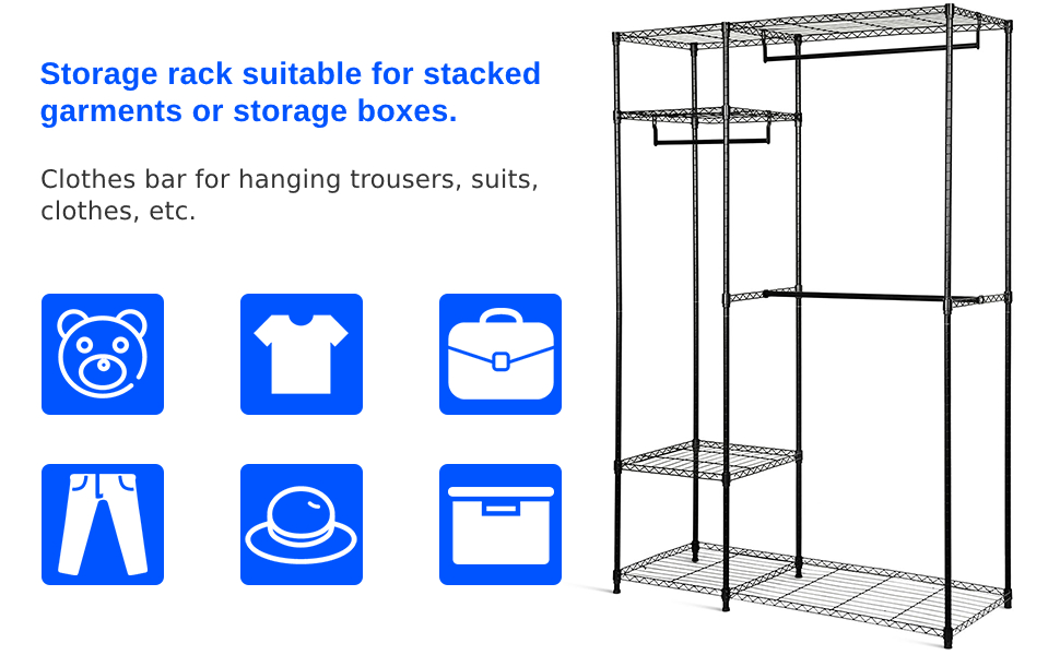Multigot Freestanding Wardrobe, Adjustable Height Coat Rack Closet with