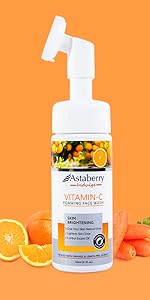 Vitamin C Foaming face wash cleanser with exfoliating scrub brush for men women natural organic