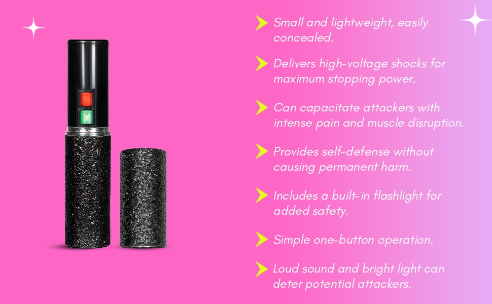 bling sting mini stun gun, small and lightweight, one button operation, high voltage