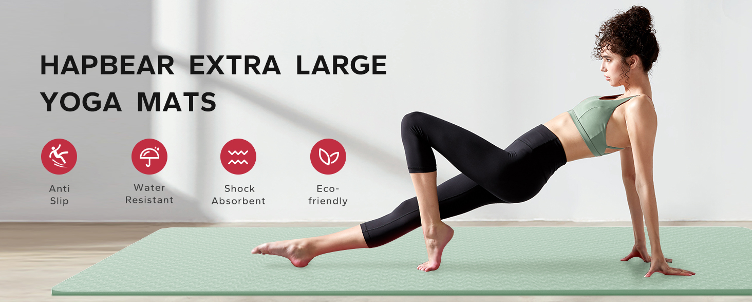 HAPBEAR Extra Large Yoga Mat w/ Straps and Storage Bag 78"x54"x6mm (1