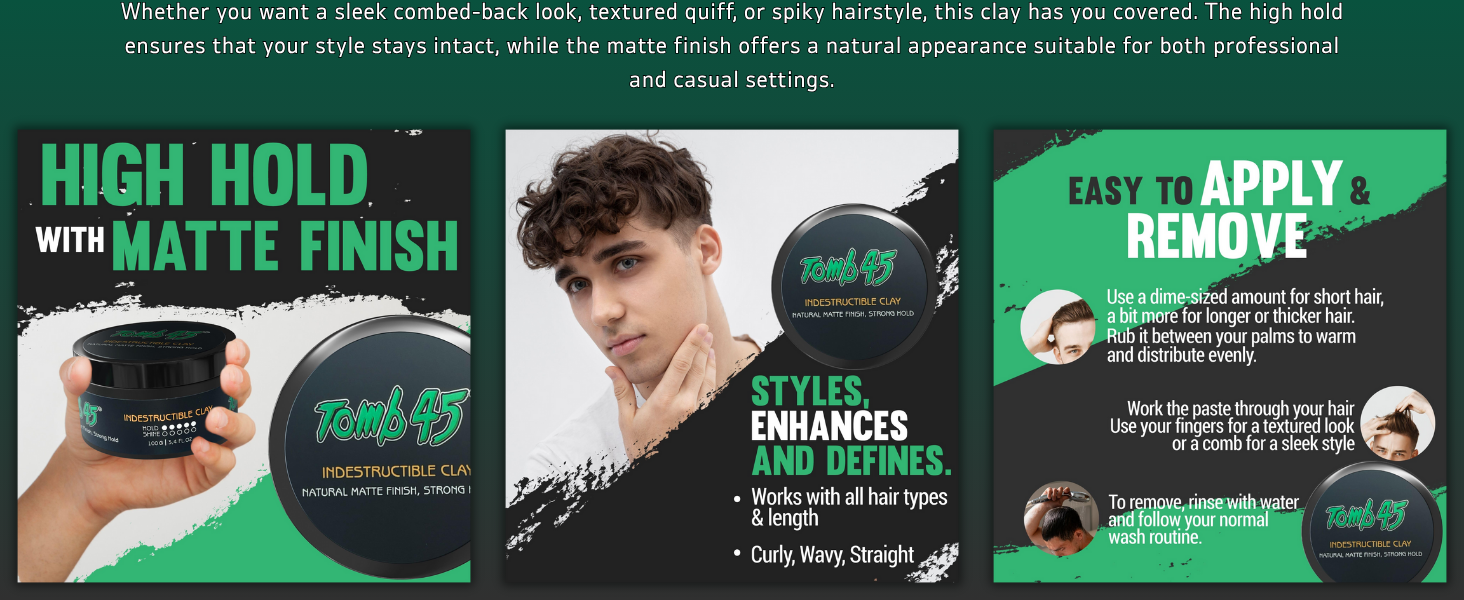 hair styling clay matte finish strong hold medium hold flexible hold water based non greasy