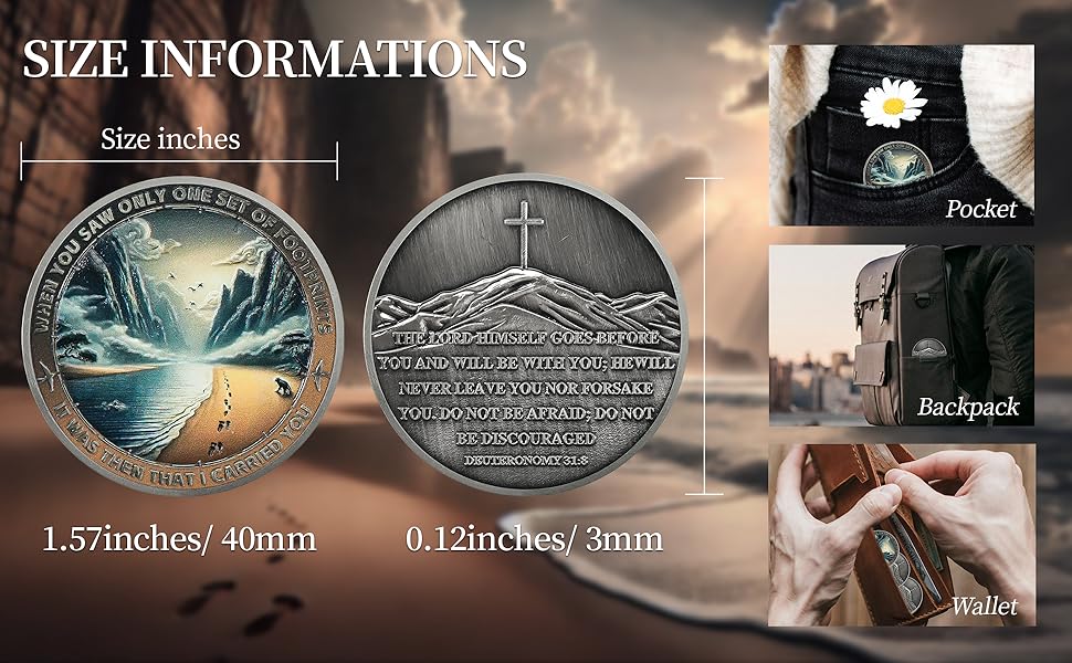 Mountain Trail Footprints Religious Coin Inspirational Bible Verse Medallion