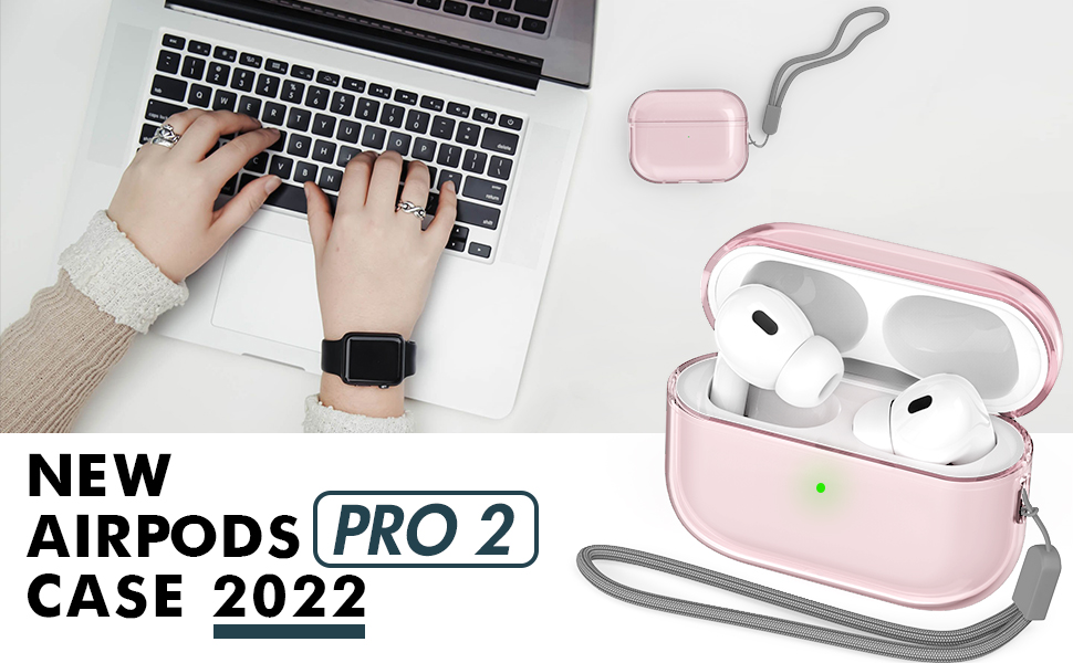 NIUTRENDZ Transparant Hoes voor AirPods Pro 2 Zachte TPU Beschermhoes met Sleutelkoord [LED Aan