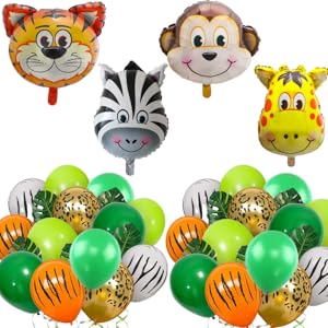 safari jungle animal foil balloons, animal print safari baby shower decorations for boy jungle