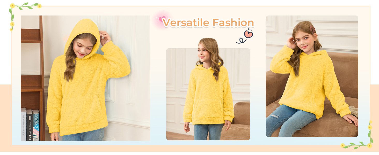 Girls Hoodie Sherpa Fleece Pullover Hooded Sweatshirt Toddler Casual Outerwear Coat With Pockets