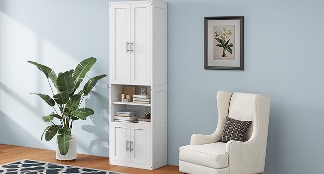 Queen Size Murphy Bed with 2 Side Cabinet Storage Shelves Cabinet Folding Wall Bed with -White