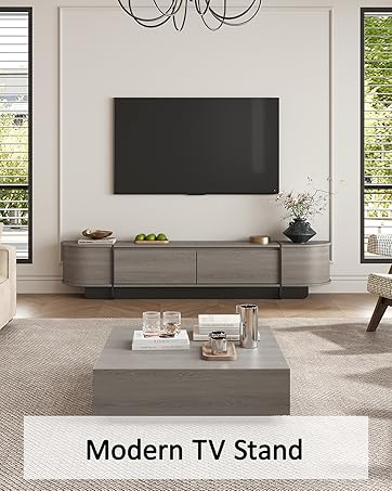 Modern TV Stand, 55-85 Inch, Long Wooden TV Console with Drawers, Entertainment Center