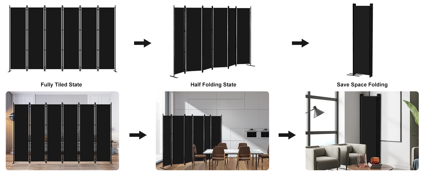 Kokorona 6 Panel Room Divider, 6FT Tall Folding Privacy Screen Wall