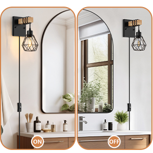 set of 2 wall lamp with plug in cord for bathroom mirror