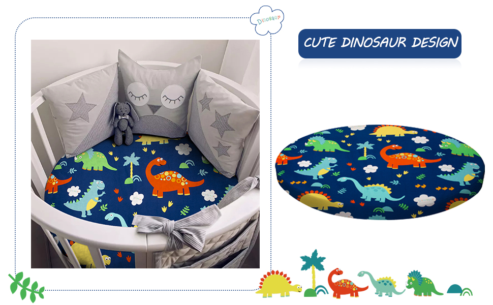 Cloele Round Stretchy Crib Sheet Microfiber Dinosaur Fitted Sheet for 42 X 42