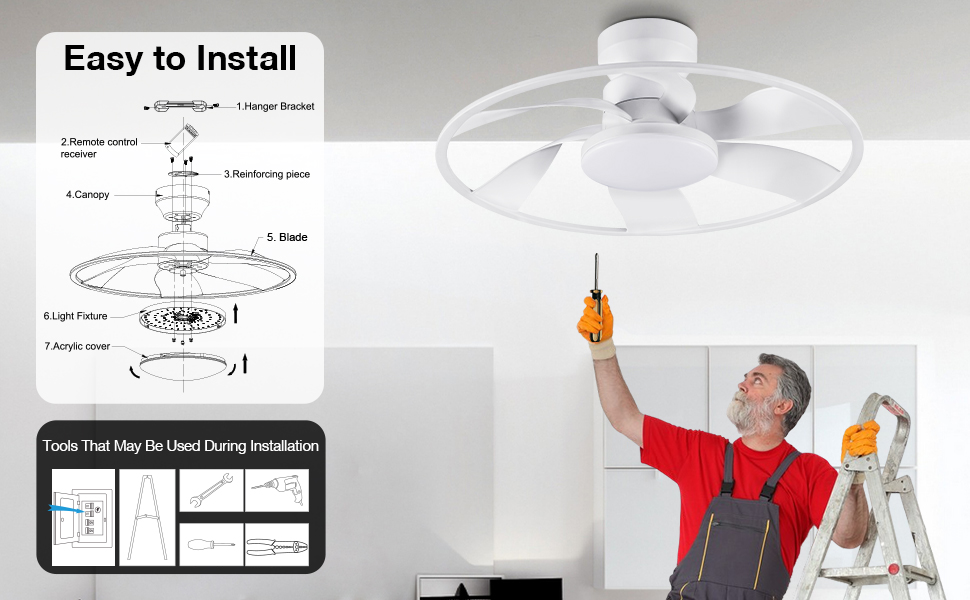 22” Smart Low Profile Enclosed Ceiling Fans with Lights