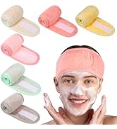obeoby 6 Pack Spa Facial Headbands for Women, Adjustable Face Wash Headband Coral Fleece Skincare...
