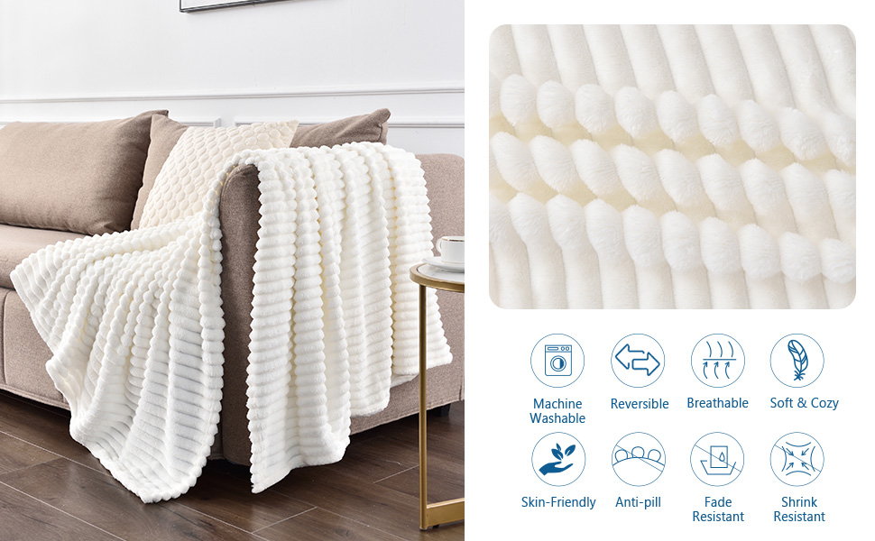 BEDELITE Fleece Throw Blanket for Couch 3D Ribbed
