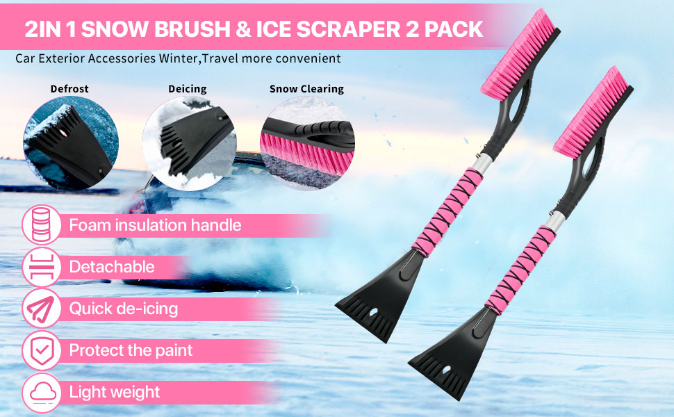 OUSHASAA 27" Snow Brush and Ice Scrapers for Car Windshield 2 Pack, ScratchFree