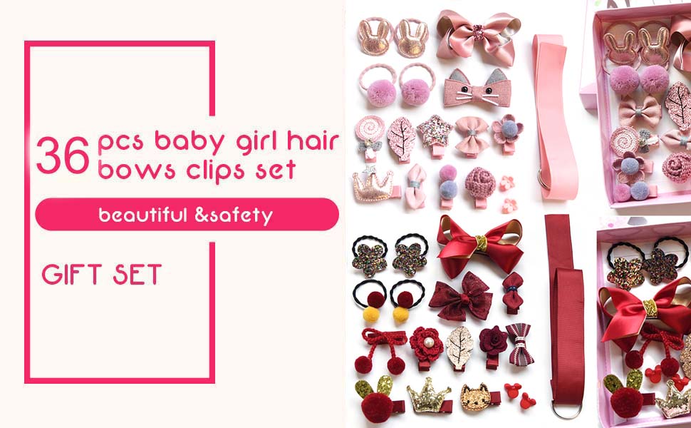 HCliptie 36 pcs Gift Set Hair Accessories Baby Little Girls Hair Clips Bows Ties Toddlers Barrettes