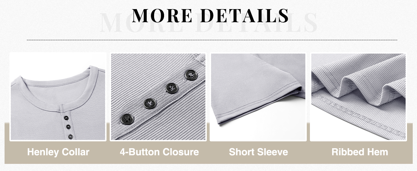 Men's Henley Shirts Short Sleeve Casual Ribbed Knitted Summer T-Shirt Slim Fit Workout Muscle Tops