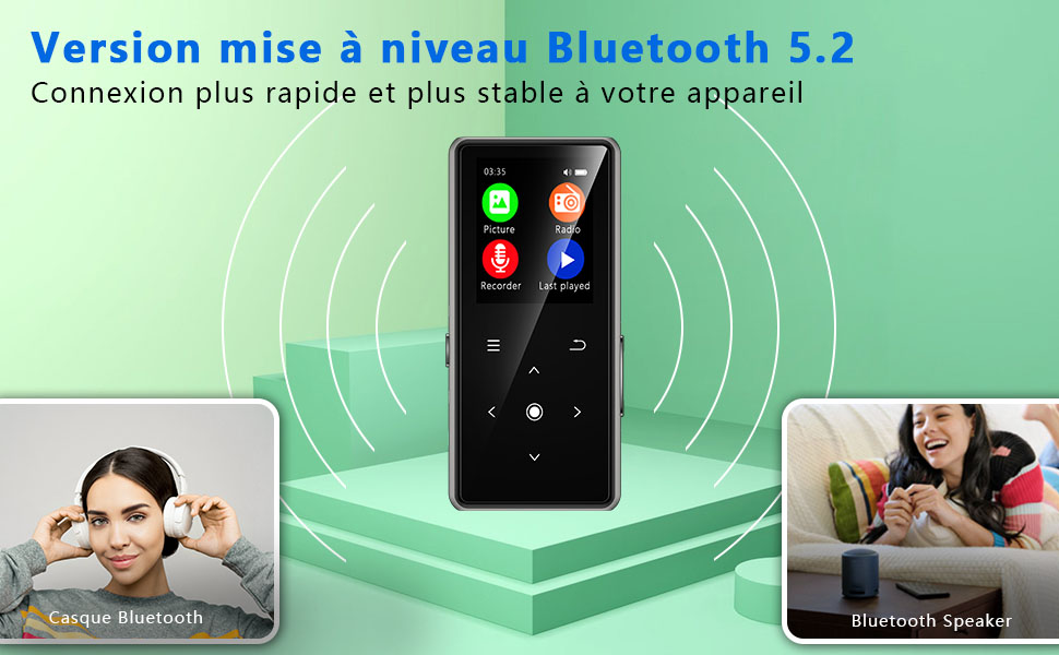 AiMoonsa Lecteur MP3 64 Go avec Bluetooth 5.2, Lecteur de Musique
