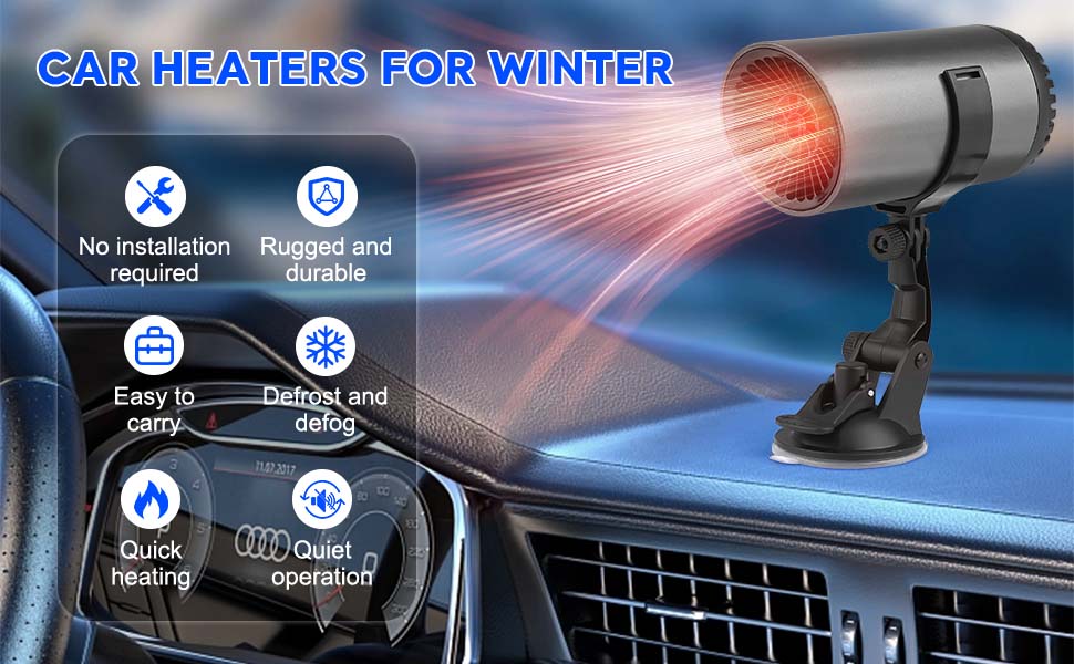 slembands Car Heaters,Portable Car Heater 12v, for Winter with Suction