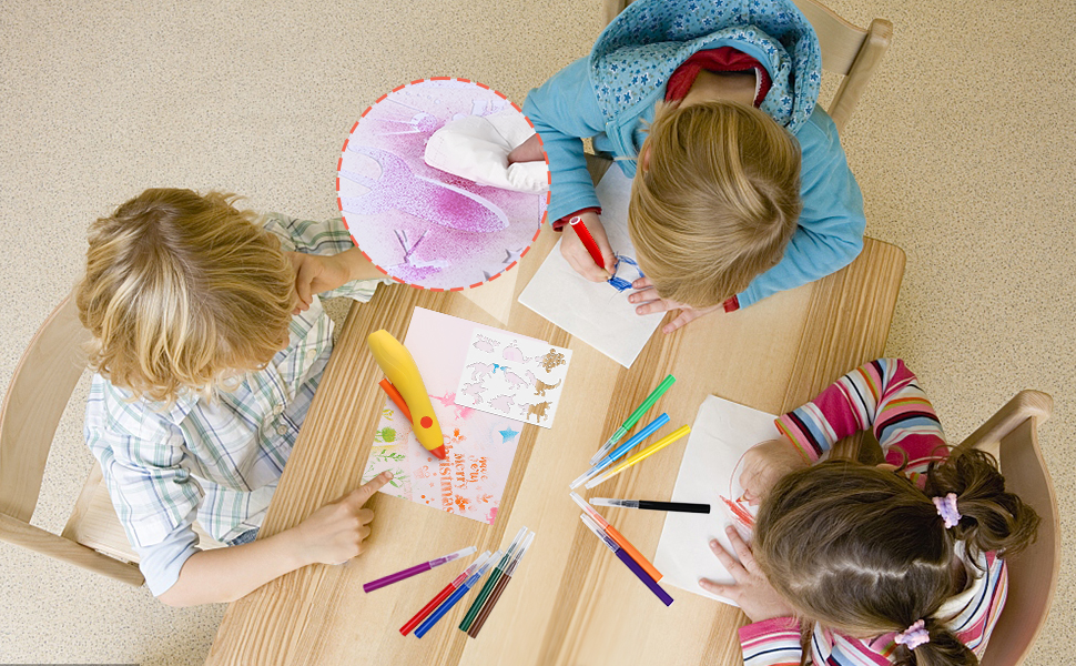 Tigvio Airbrush Set Kinder, Elektrischer Farbsprühstift mit 12 Filzstiften & 6 Schablonen
